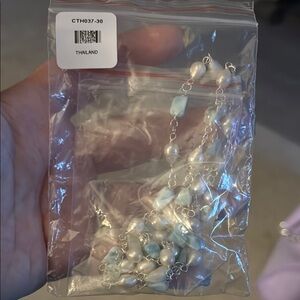 Larimar and White Pearl 30in Necklace